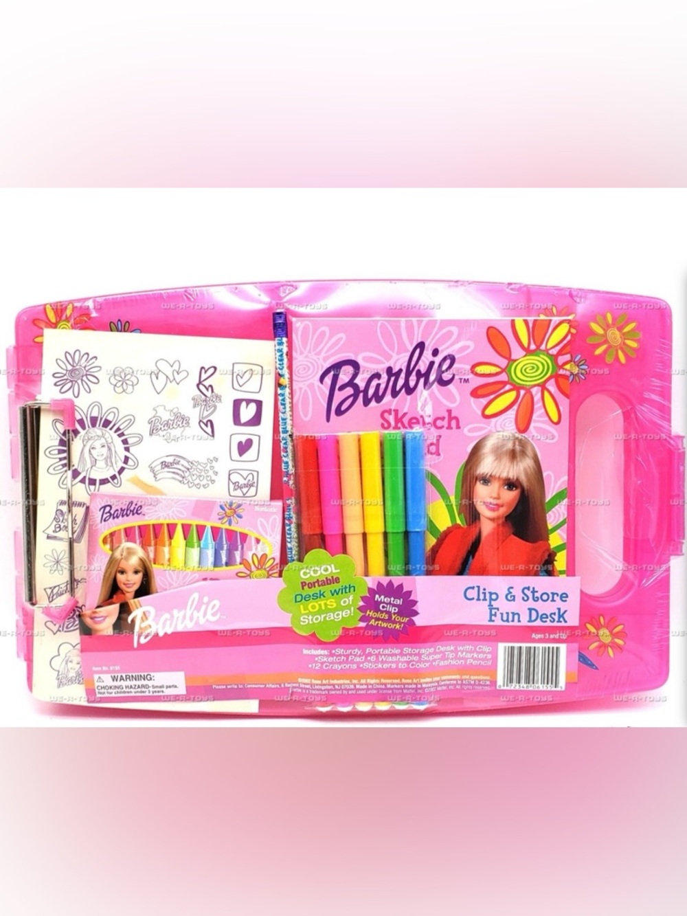 Barbie Pink Portable Clip & Store Art Desk Set with Multicolored Markers